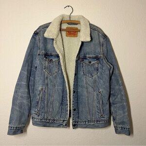 Men's Levi's Strauss Denim Sherpa Trucker Jacket 100% Cotton Size Large